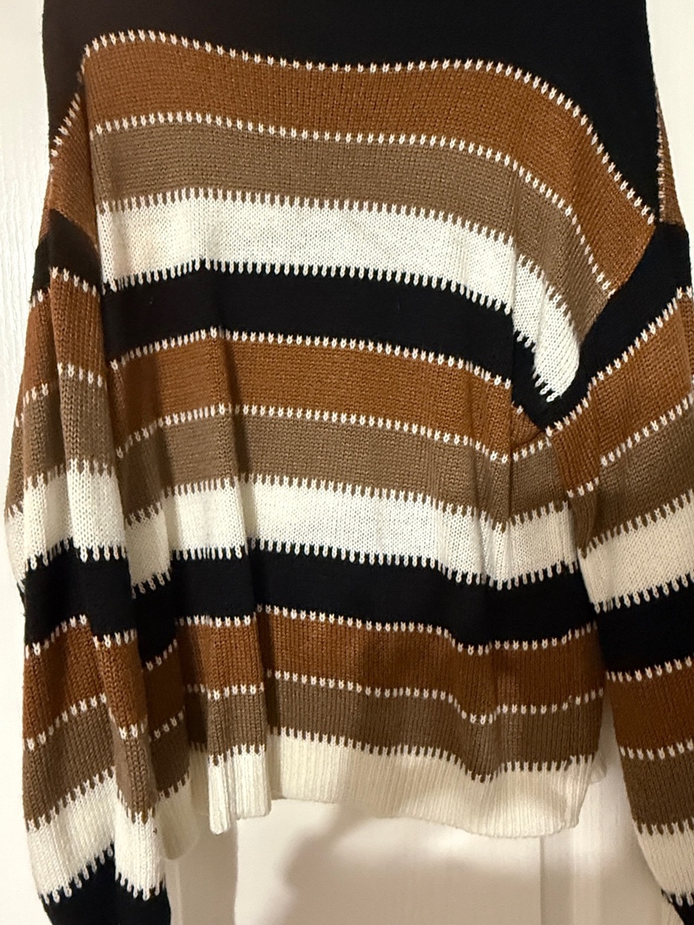Men's Crewneck Stripe Sweater in Black, White & Brown